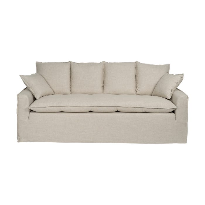 4-Seater Natural Fabric Sofa Living Room 220 x 100 x 91 cm