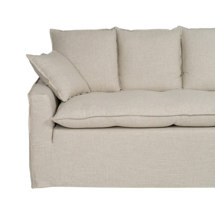 4-Seater Natural Fabric Sofa Living Room 220 x 100 x 91 cm