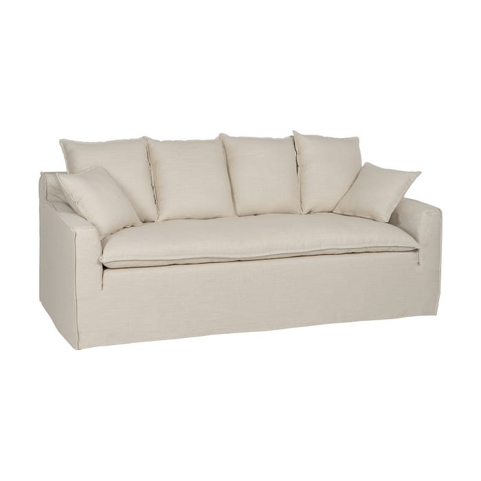 4 Seater Cream Fabric Sofa Living Room 220 X 100 X 91 Cm