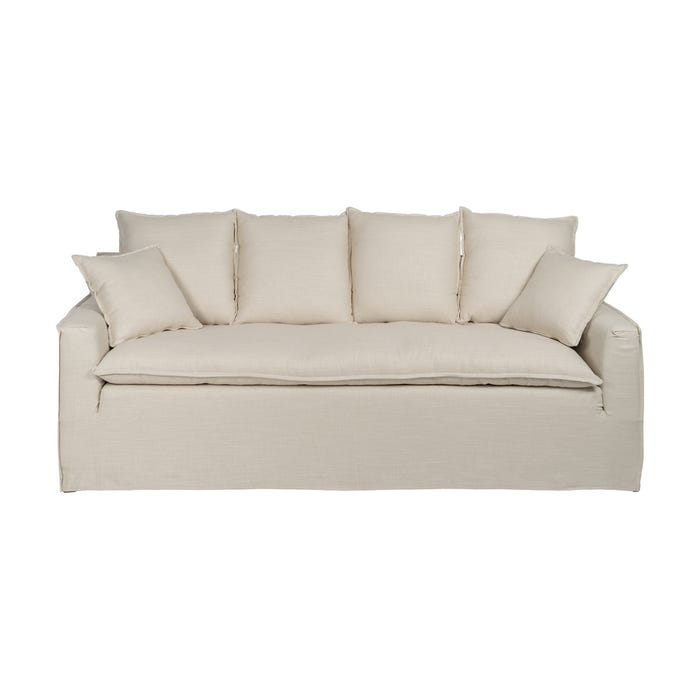 4 Seater Cream Fabric Sofa Living Room 220 X 100 X 91 Cm