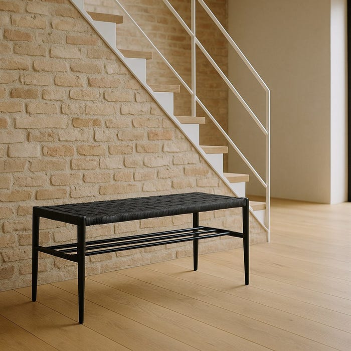 Banco Negro Cuerda-Metal 100 X 35 X 46 Cm