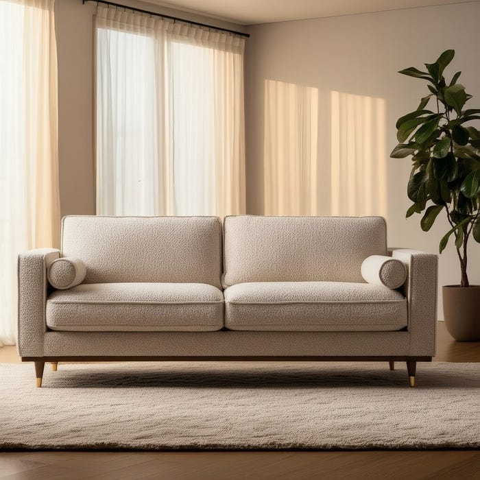 Sofá 3 Plazas Beige Tejido-Madera 215 X 91 X 84 Cm