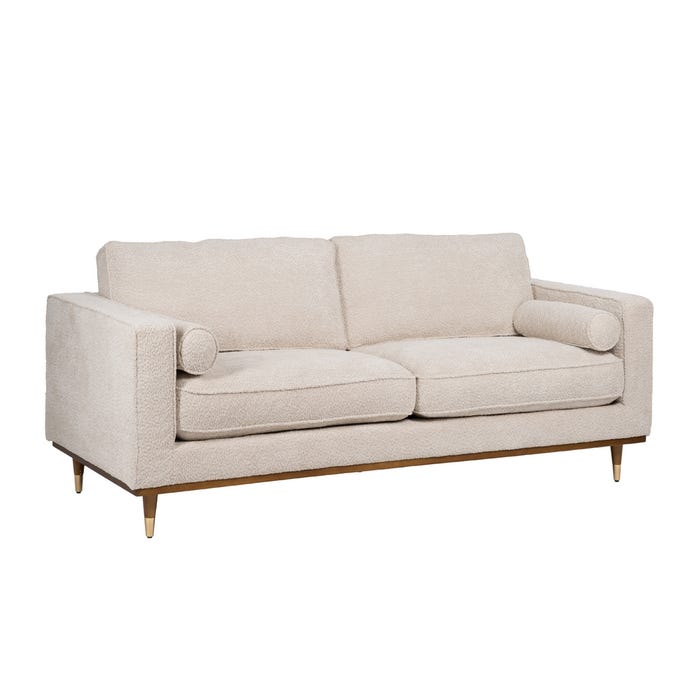 3-Seater Beige Fabric-Wood Sofa 215 x 91 x 84 cm