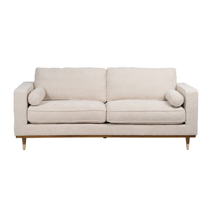 3-Seater Beige Fabric-Wood Sofa 215 x 91 x 84 cm
