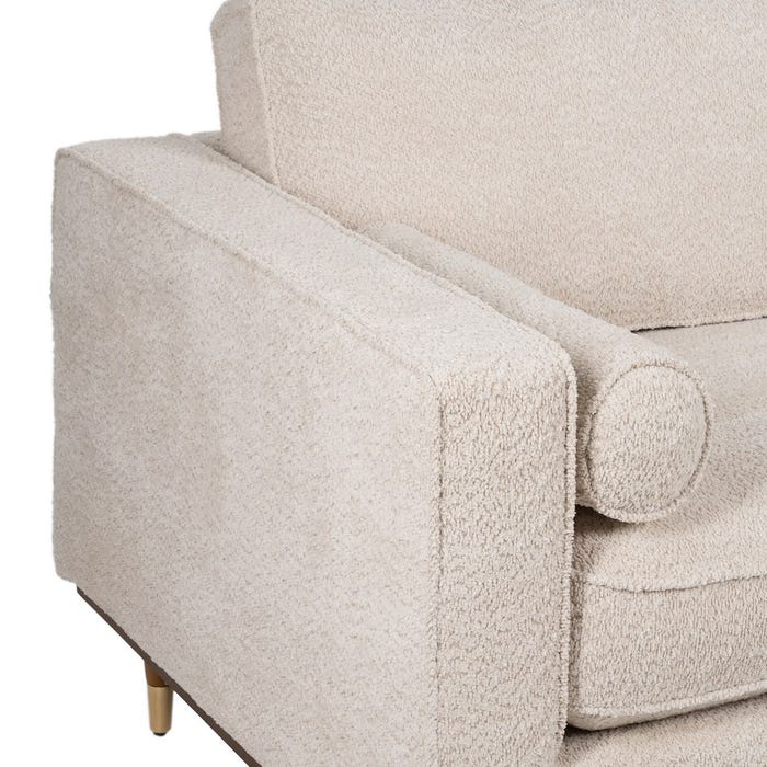 3-Seater Beige Fabric-Wood Sofa 215 x 91 x 84 cm