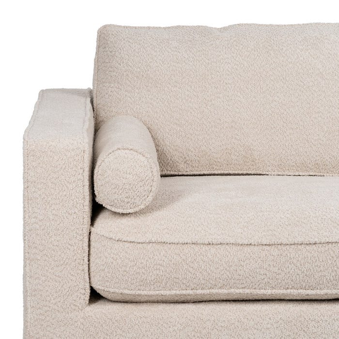 3-Seater Beige Fabric-Wood Sofa 215 x 91 x 84 cm