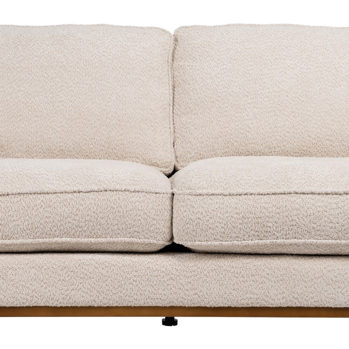 3-Seater Beige Fabric-Wood Sofa 215 x 91 x 84 cm