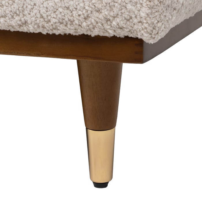 3-Seater Beige Fabric-Wood Sofa 215 x 91 x 84 cm