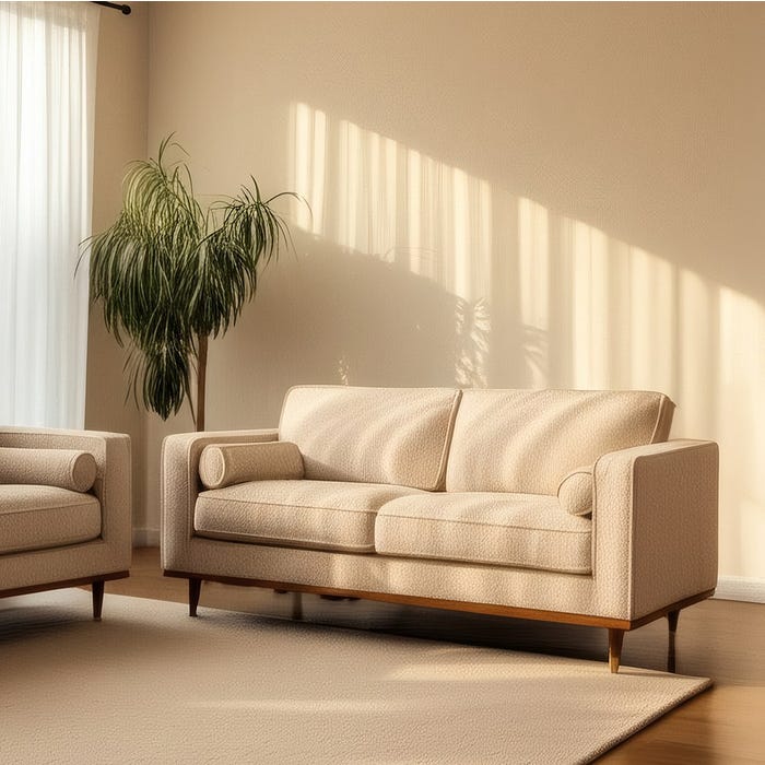2-Seater Beige Fabric-Wood Sofa 172 X 91 X 84 Cm