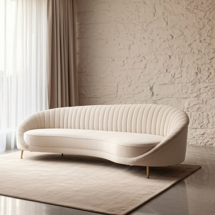 3-Seater Cream Fabric-Metal Sofa 247 x 105 x 81 cm