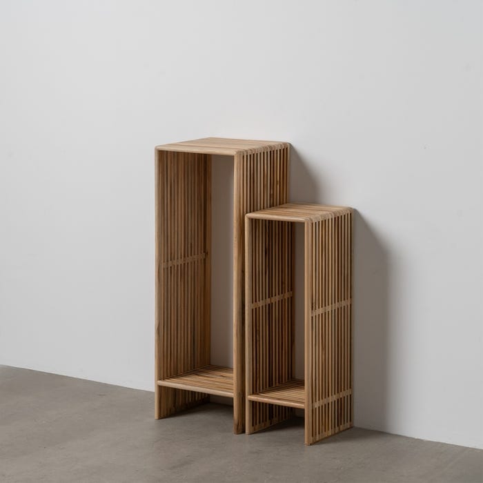 S/2 Peana Natural Madera De Teca Salón 33 X 27 X 86 Cm