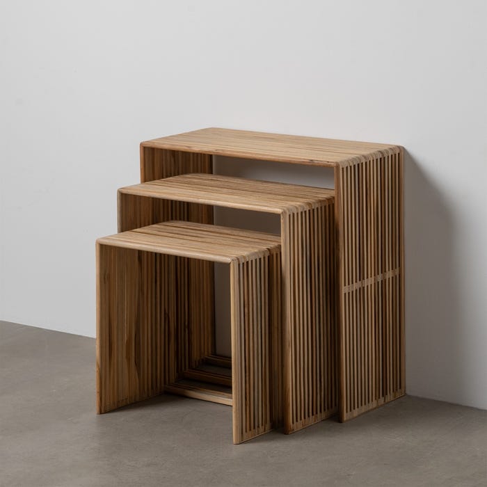 S/3 Mesa Auxiliar Natural Madera De Teca 65 X 30 X 66 Cm