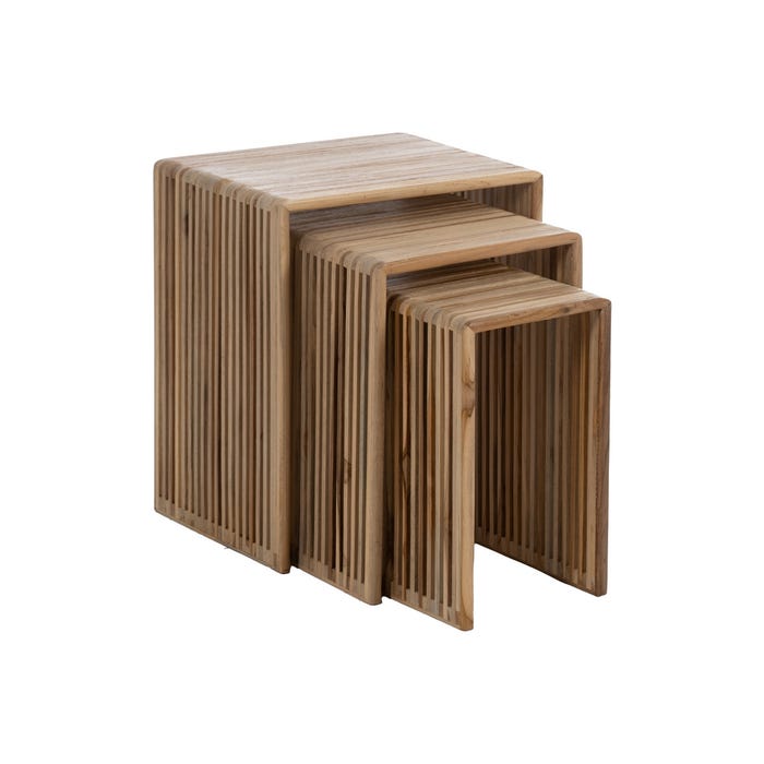 S/3 Mesa Auxiliar Natural Madera De Teca 65 X 30 X 66 Cm