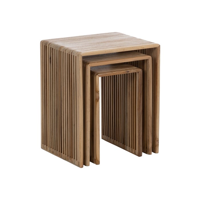 S/3 Mesa Auxiliar Natural Madera De Teca 65 X 30 X 66 Cm