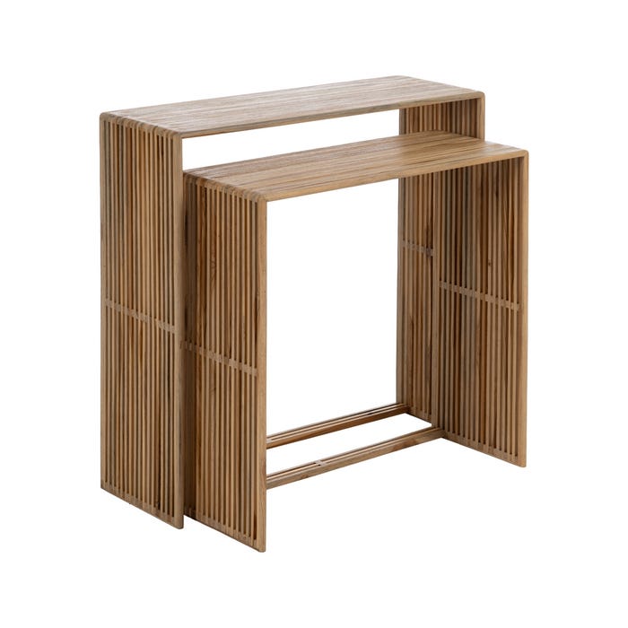 S/2 Consola Natural Madera De Teca 85 X 30 X 86 Cm