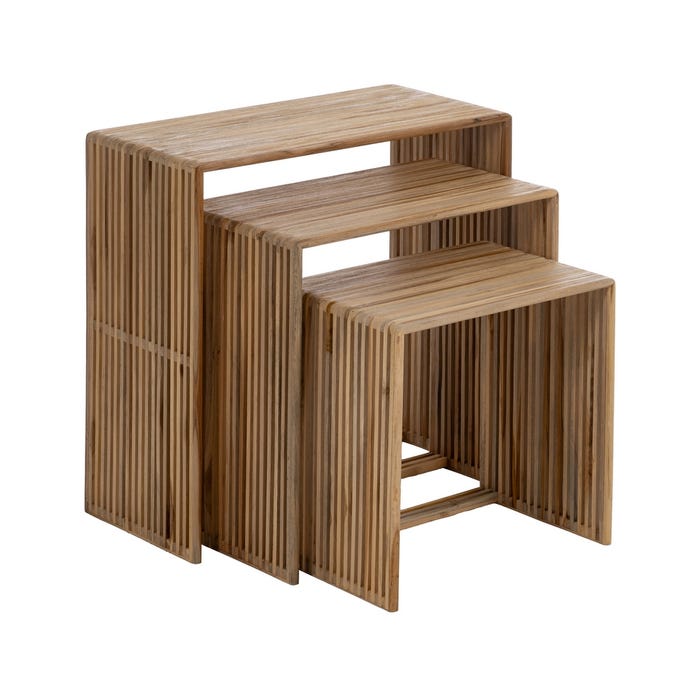 S/3 Mesa Auxiliar Natural Madera De Teca 41 X 34 X 50 Cm