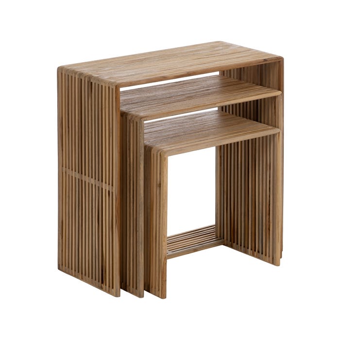 S/3 Mesa Auxiliar Natural Madera De Teca 41 X 34 X 50 Cm