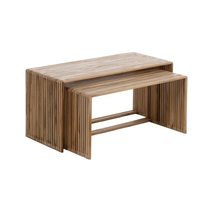 S/2 Mesa Centro Natural Madera De Teca 85 X 35 X 41 Cm
