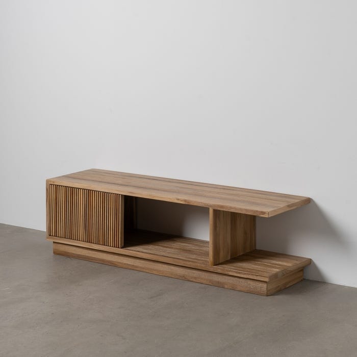 Mueble Tv Natural Madera De Teca Salón 135 X 35 X 39 Cm