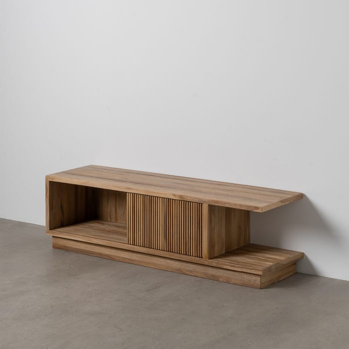 Mueble Tv Natural Madera De Teca Salón 135 X 35 X 39 Cm