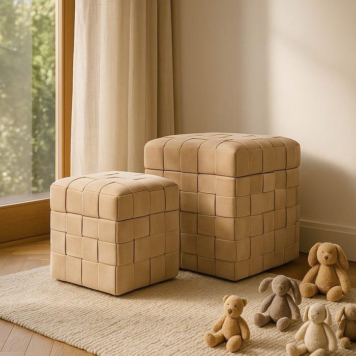 S/2 Puf Baúl Beige Dm-Tejido 40 X 40 X 43 Cm
