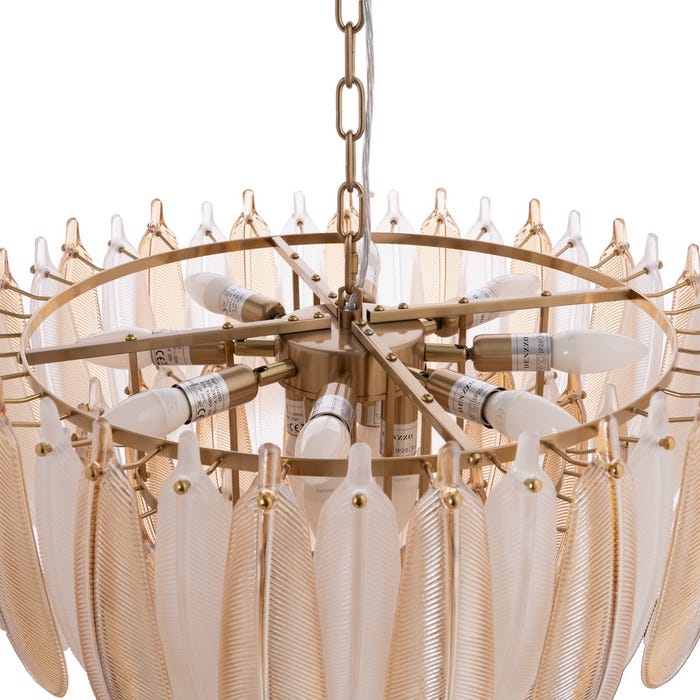 Lámpara Techo Plumas Champán Cristal 60 X 60 X 55 Cm