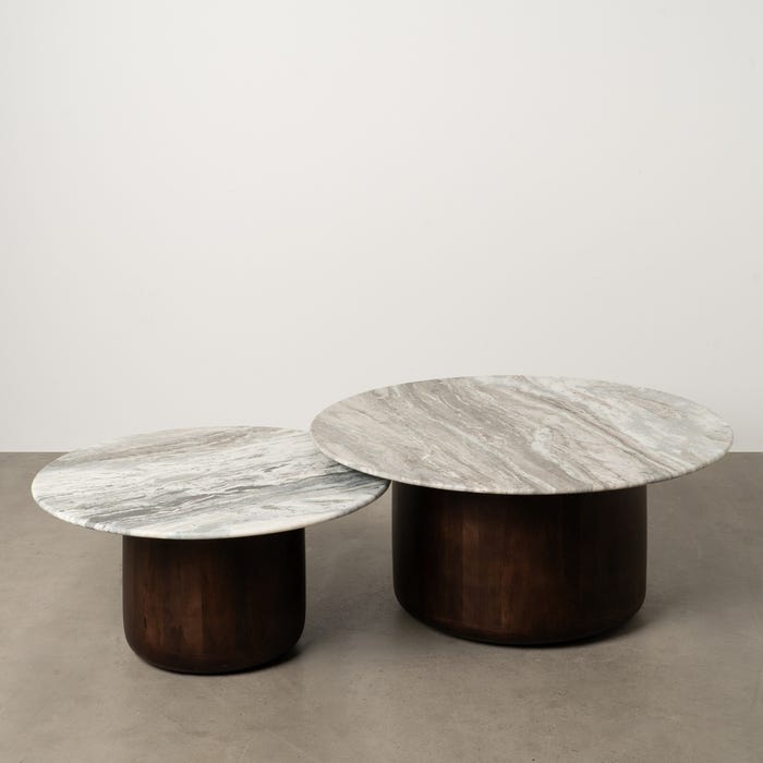 S/2 Mesa Centro Madera-Mármol Salón 100 X 100 X 43 Cm