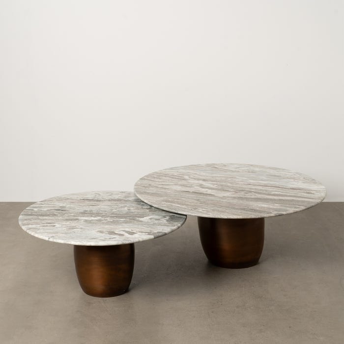 S/2 Mesa Centro Metal-Mármol Salón 100 X 100 X 38 Cm