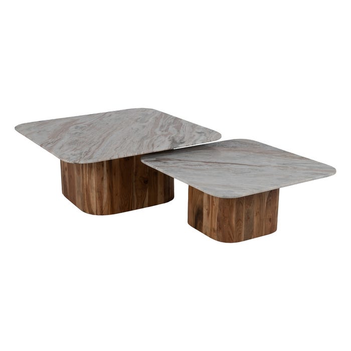S/2 Mesa Centro Madera-Mármol Salón 100 X 100 X 41 Cm