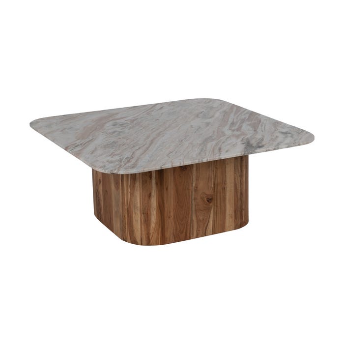 Mesa de Centro de Madeira e Mármore S/2 Sala de Estar 100 X 100 X 41 Cm