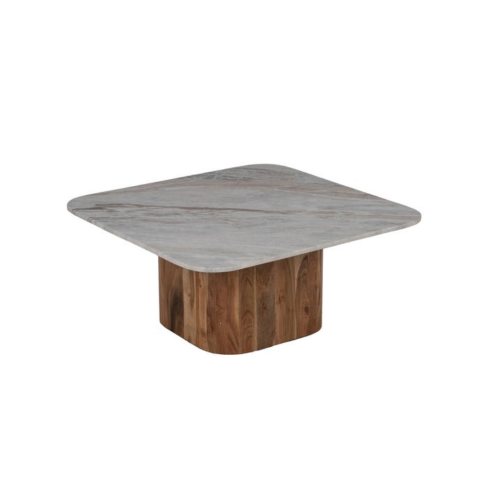 Mesa de Centro de Madeira e Mármore S/2 Sala de Estar 100 X 100 X 41 Cm
