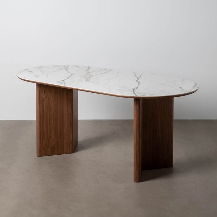 Mesa Comedor Blanco-Marrón Dm-Cerámica 180 X 90 X 76 Cm