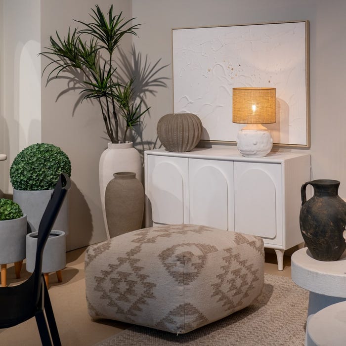 Natural White Wool-Cotton Pouf 80 X 80 X 40 Cm