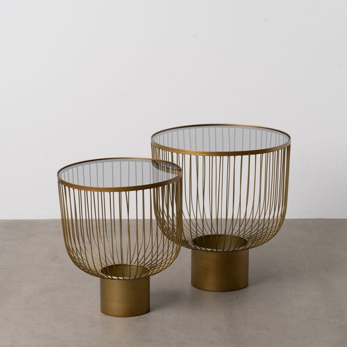 S/2 Mesitas Oro Metal-Cristal 50 X 50 X 54,50 Cm