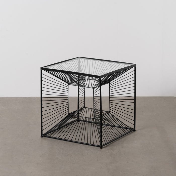 Mesita Negro Metal-Cristal 45,50 X 45,50 X 45,50 Cm