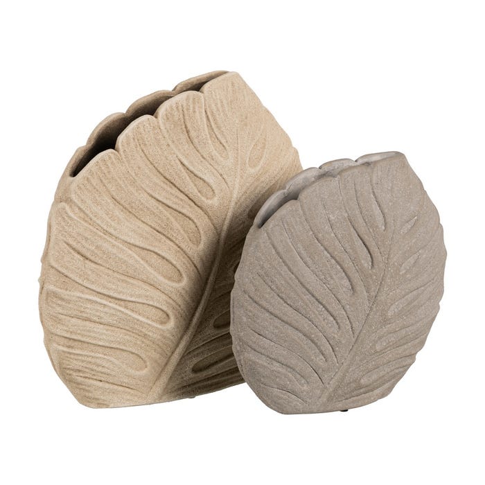 Jarrón Hojas Crema Cerámica Decoración 39 X 40 Cm