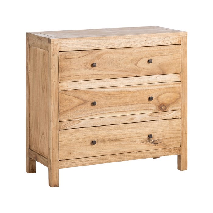 Cômoda de madeira Mindi natural para quarto 90 x 40 x 85 cm