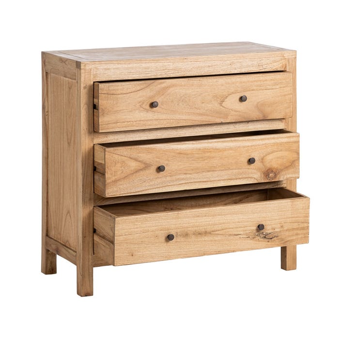 Cômoda de madeira Mindi natural para quarto 90 x 40 x 85 cm