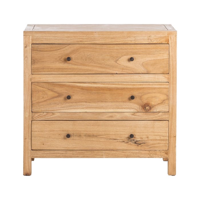 Cômoda de madeira Mindi natural para quarto 90 x 40 x 85 cm