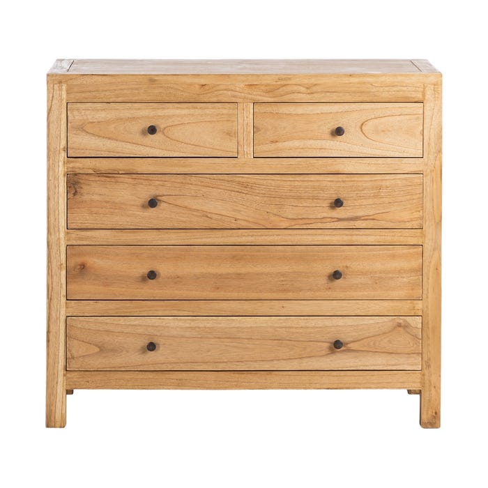 Cômoda de madeira Mindi natural para quarto 100 x 40 x 90 cm