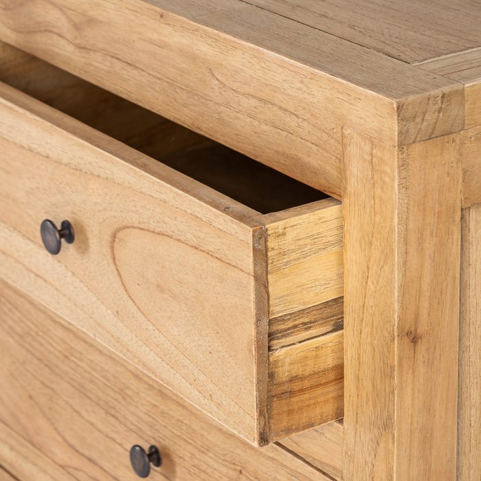Cômoda de madeira Mindi natural para quarto 100 x 40 x 90 cm