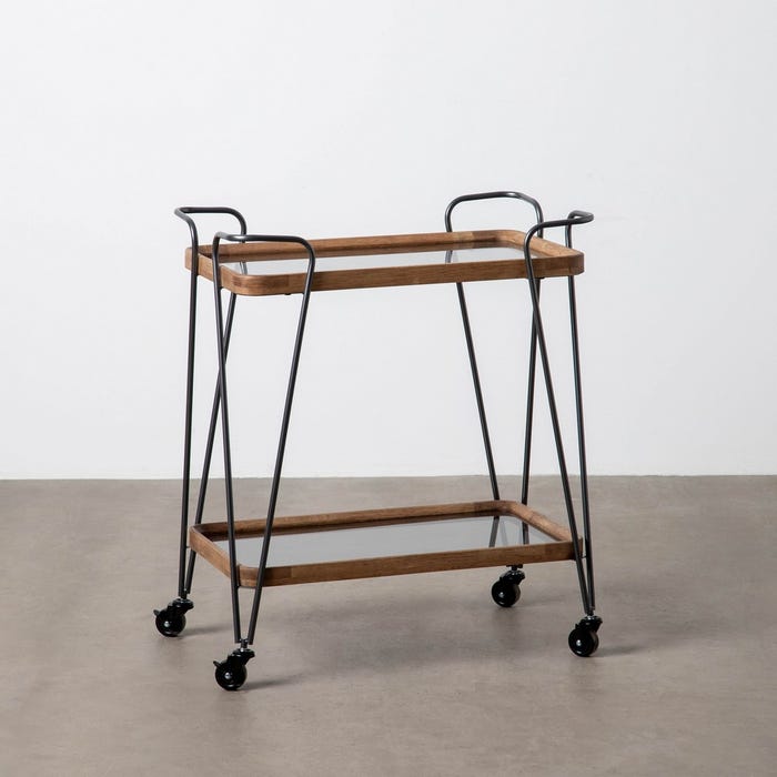 Camarera Natural-Negro Metal-Cristal 62 X 38 X 72 Cm