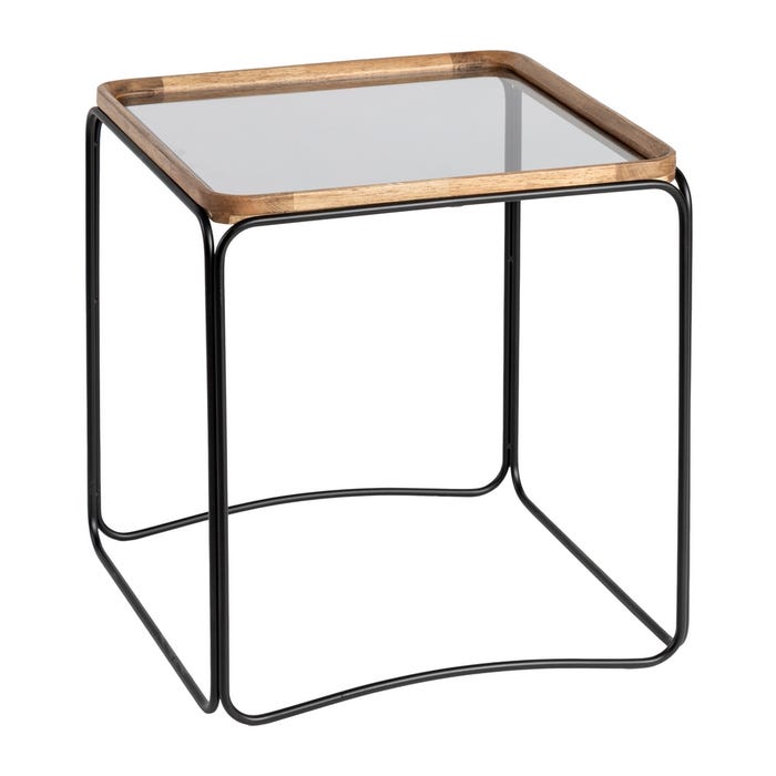S/3 Mesitas Natural-Negro Metal-Cristal 50 X 50 X 54 Cm