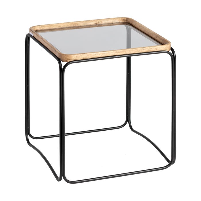 S/3 Mesitas Natural-Negro Metal-Cristal 50 X 50 X 54 Cm