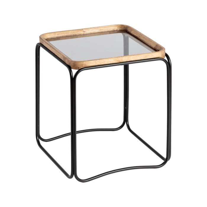 S/3 Mesitas Natural-Negro Metal-Cristal 50 X 50 X 54 Cm