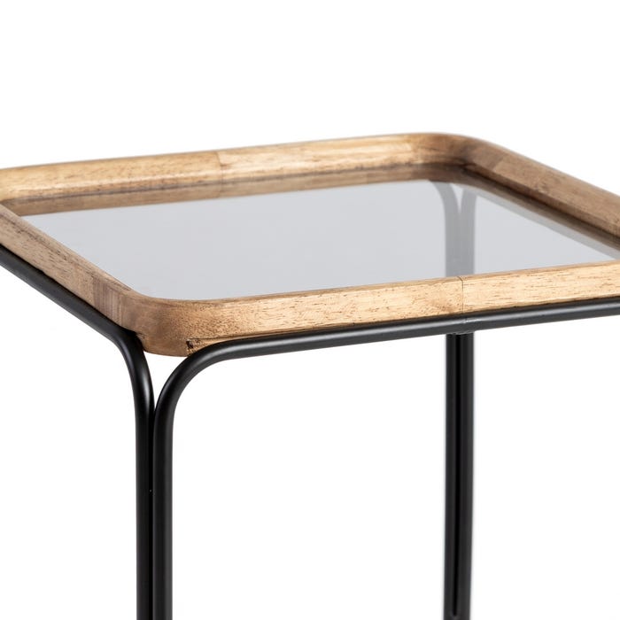 S/3 Mesitas Natural-Negro Metal-Cristal 50 X 50 X 54 Cm