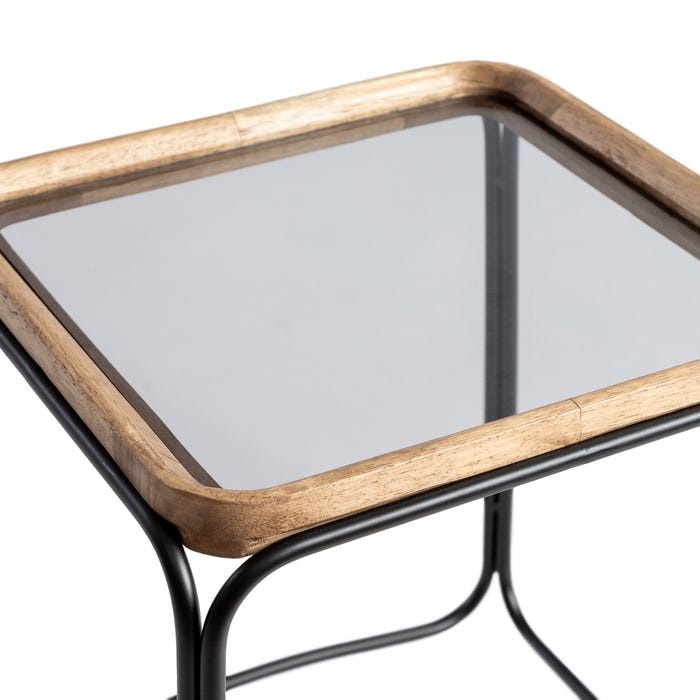 S/3 Mesitas Natural-Negro Metal-Cristal 50 X 50 X 54 Cm