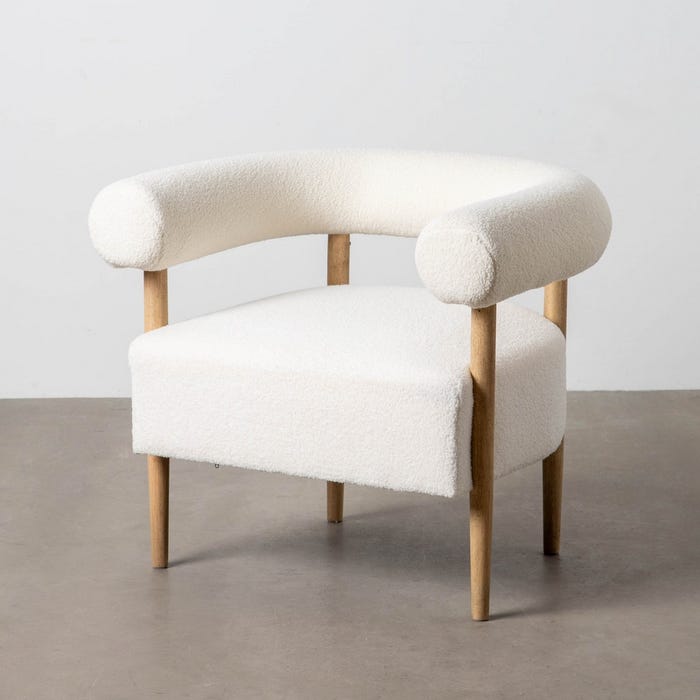 Sillón Beige Tejido-Madera Salón 80 X 67 X 69 Cm