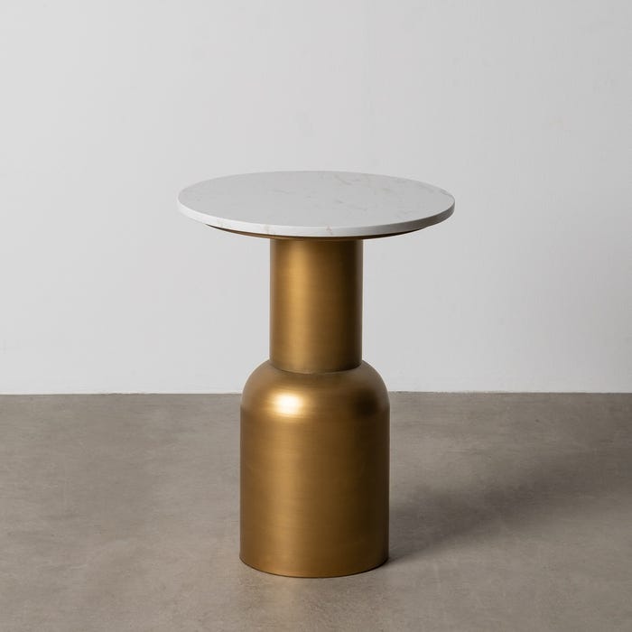 Mesita Oro-Blanco Metal-Mármol 40 X 40 X 54 Cm