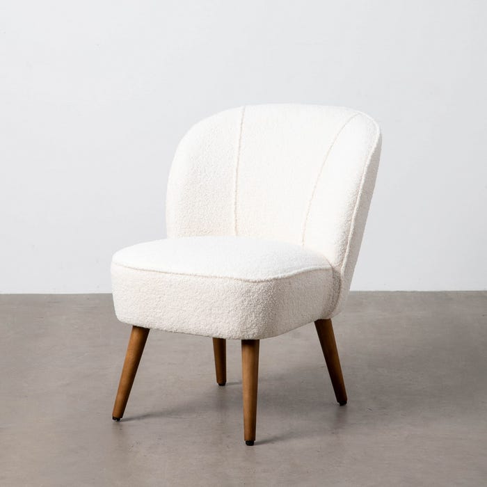 Sillón Beige Madera De Caucho Salón 54 X 64 X 73 Cm